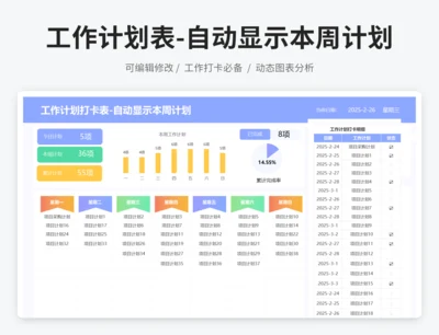 工作计划打卡表-自动显示本周计划