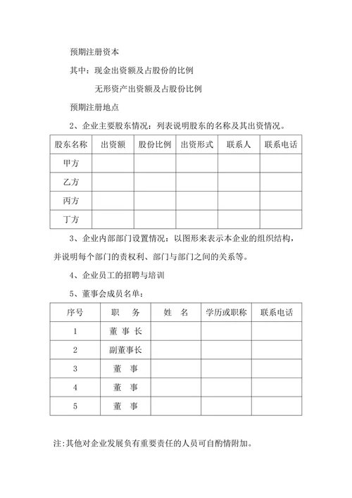 商业计划书大全标准