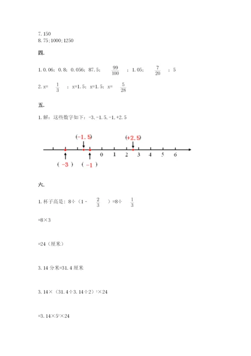 小学六年级下册数学摸底考试题及一套参考答案.docx