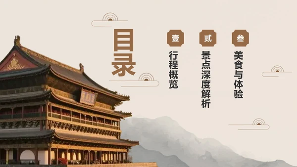 橙色复古风西安热门历史景点深度游计划PPT模板
