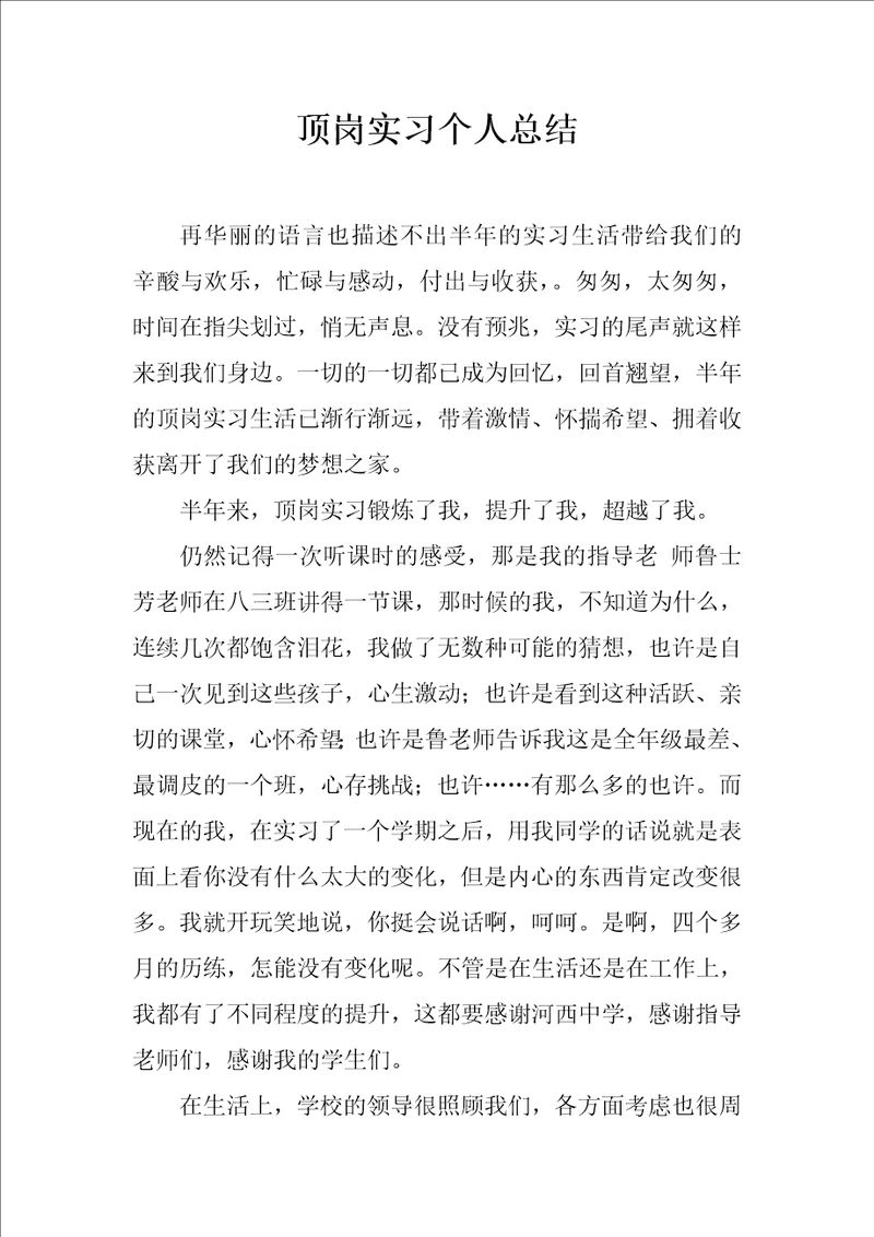 顶岗实习个人总结