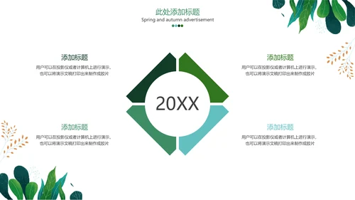 小清新水彩手绘植物枝叶子通用PPT模板