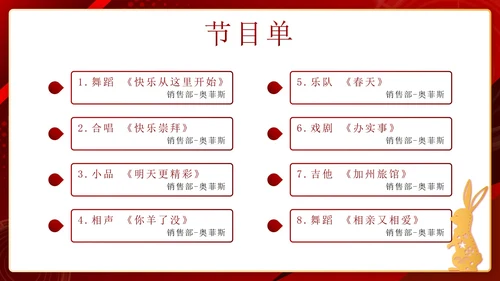 红色奢华剪纸兔年喜迎元旦晚会带内容PPT模板
