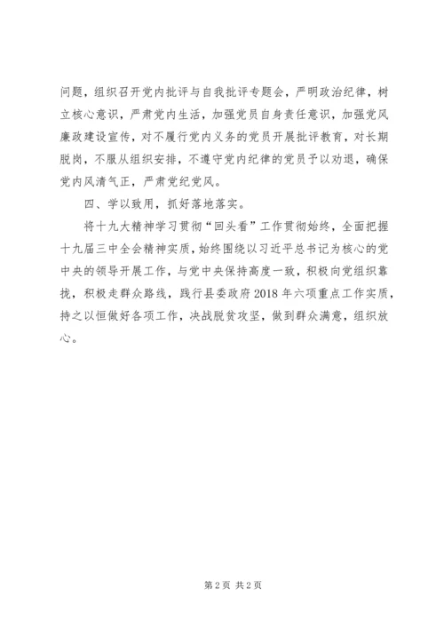 学习贯彻十九大“回头看”自查汇报.docx