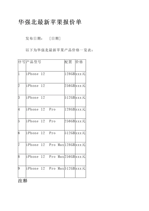 华强北最新苹果报价单