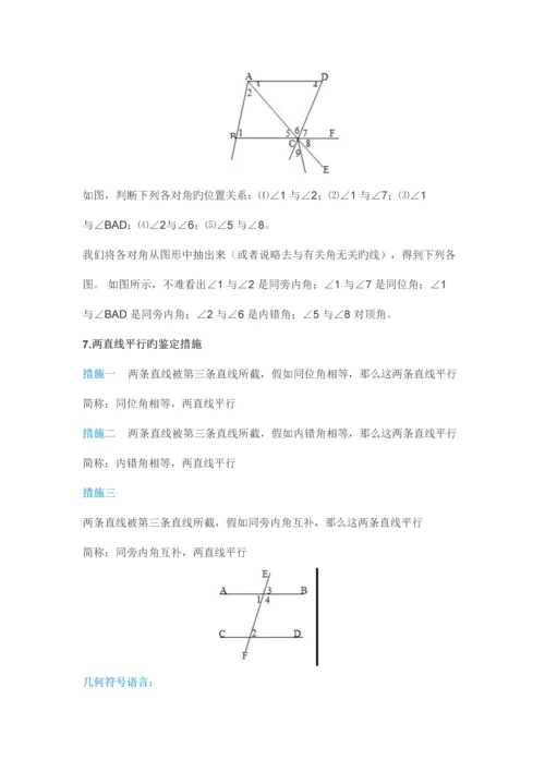 2023年初一七年级下册数学相交线与平行线的知识点.docx