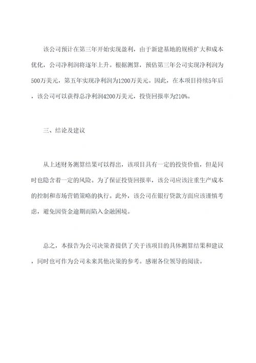 财务测算报告模板