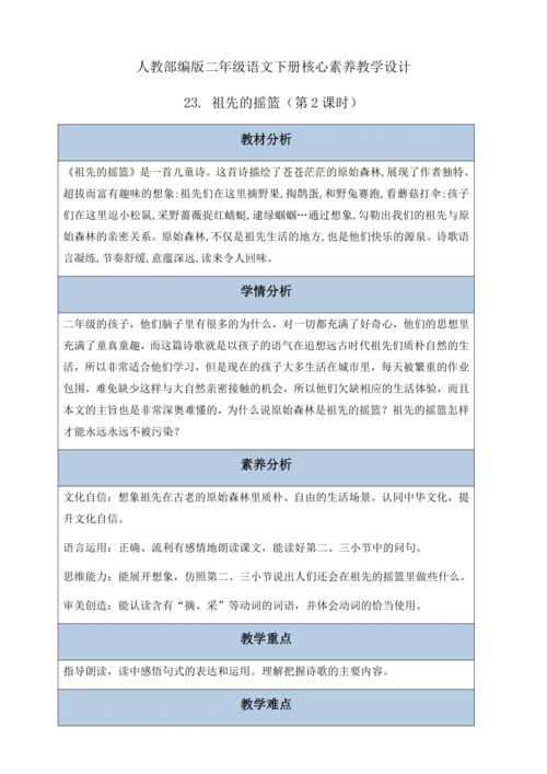 【核心素养】部编版语文二年级下册-23. 祖先的摇篮 第2课时（教案含反思）