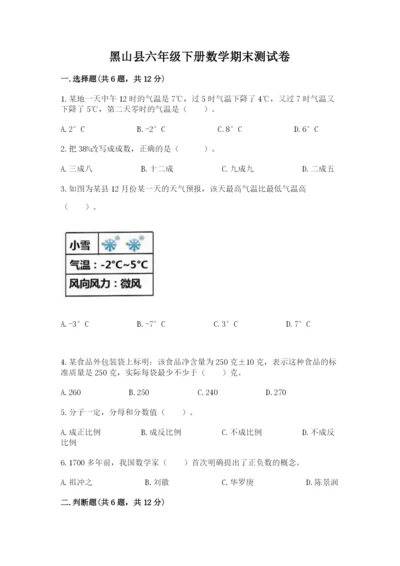 黑山县六年级下册数学期末测试卷及参考答案一套.docx