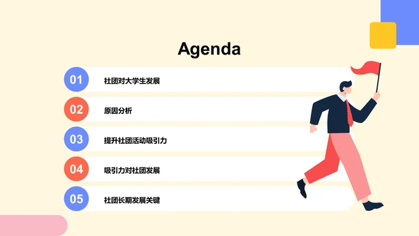 蓝色插画大学社团的活动发展PPT模板