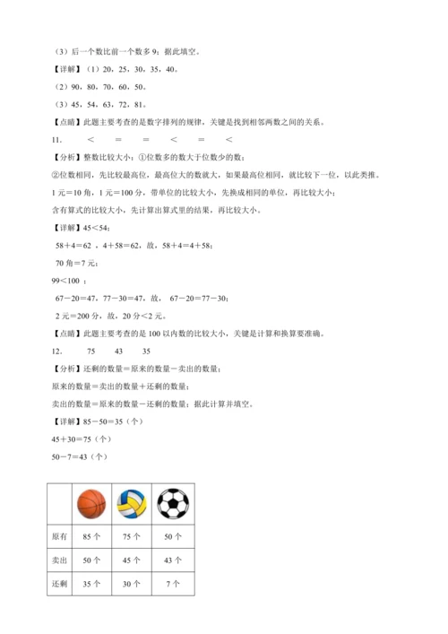 暑假查漏补缺检测卷（含答案）2023-2024学年数学一年级下册苏教版