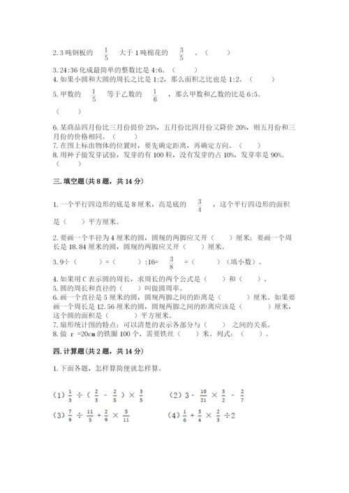 2022人教版六年级上册数学期末卷含完整答案（网校专用）.docx