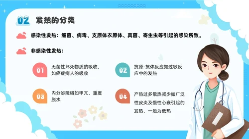 蓝色卡通插画可爱儿童发热儿童患者发热的护理小儿发热护理PPT