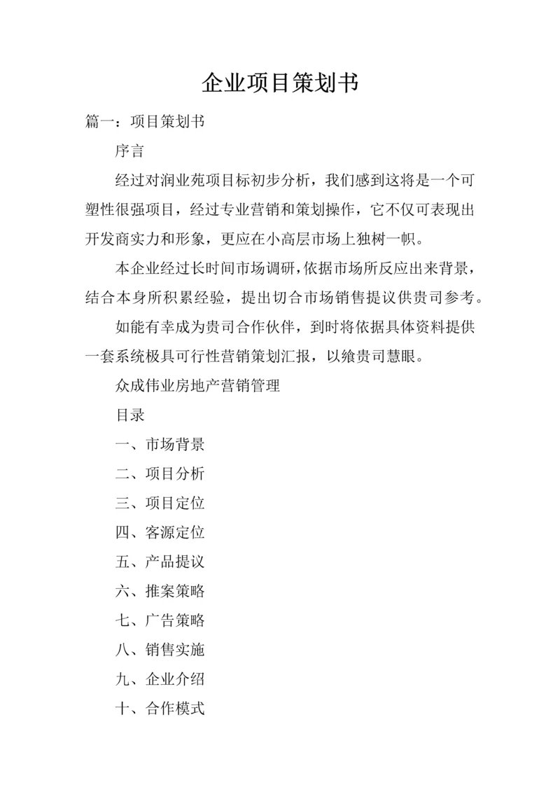 企业优质项目专项策划书.docx