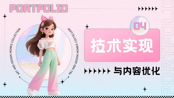 粉色潮流风艺术设计作品集PPT模板