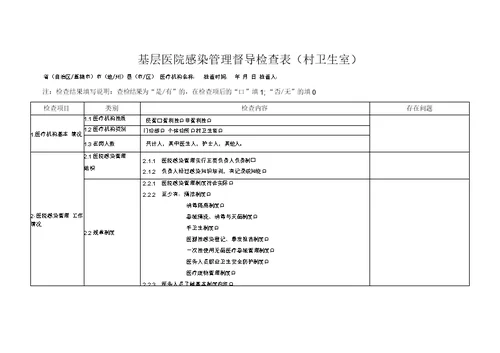 村卫生室感染管理督导检查表