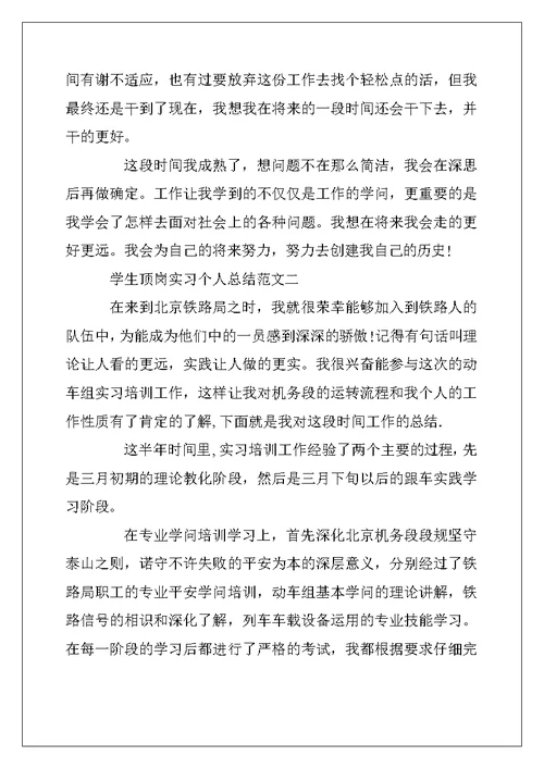 2022年学生顶岗实习个人总结500字