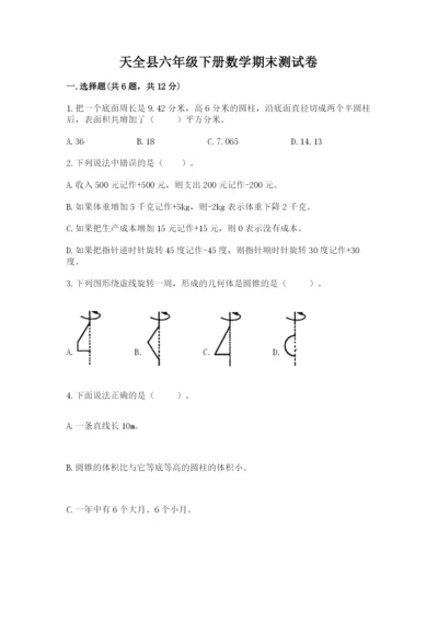 天全县六年级下册数学期末测试卷完整版.docx