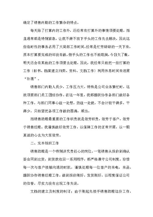 销售助理年度个人工作总结大全