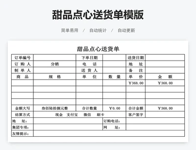 甜品点心送货单模版