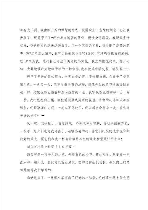 蒲公英小学生说明文500字