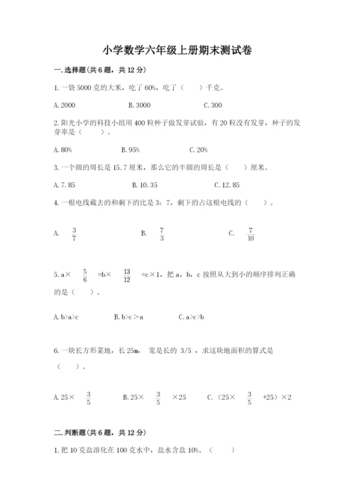 小学数学六年级上册期末测试卷附参考答案（预热题）.docx