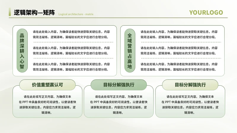 绿色商务风5项矩阵PPT单页