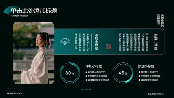 墨绿色中国风汉服主题通用PPT演示模板