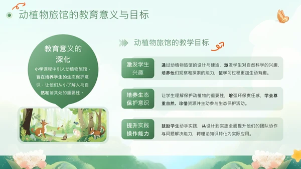 绿色插画风动植物旅馆PPT