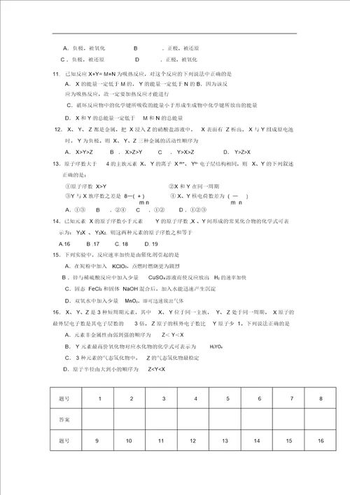 贵州省湄潭中学1112学年高一化学下学期期中考试试题会员独享