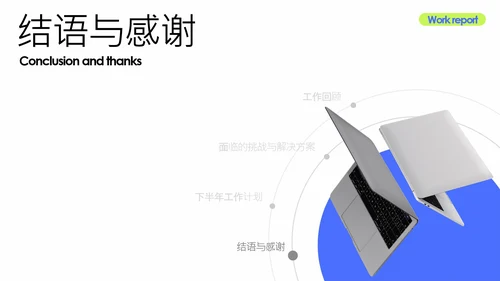 简约风蓝绿色年中述职PPT模板