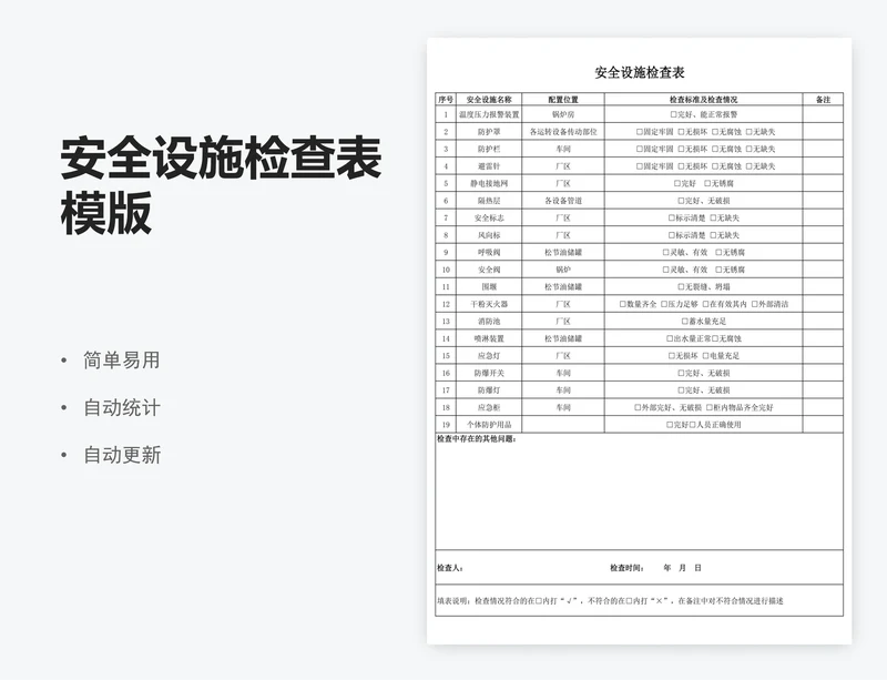 安全设施检查表模版