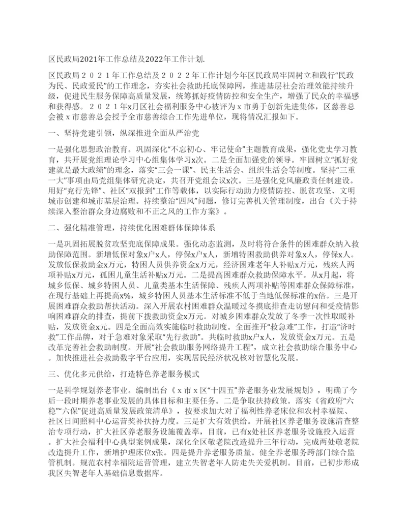 区民政局工作总结及工作计划..docx