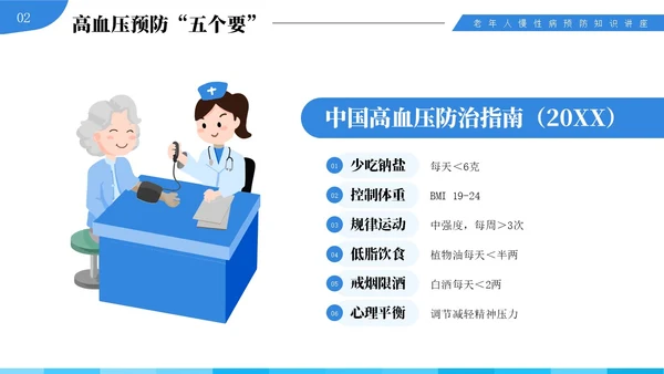 蓝色插画风中老年慢性病预防与健康管理知识培训讲座PPT