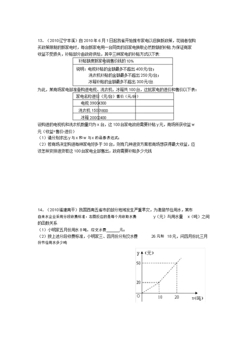 中考一次函数应用专题