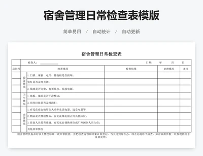 宿舍管理日常检查表模版