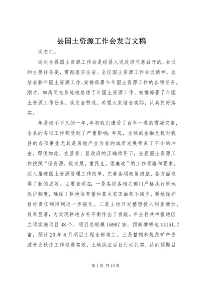 县国土资源工作会发言文稿.docx