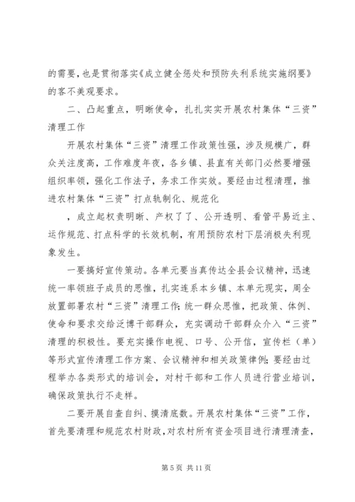 县农村三资清理动员工作会讲话.docx