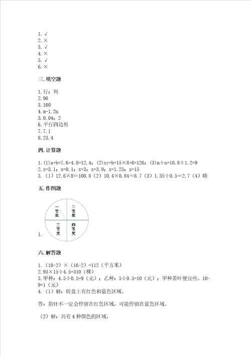 小学五年级上册数学期末复习题含答案典型题