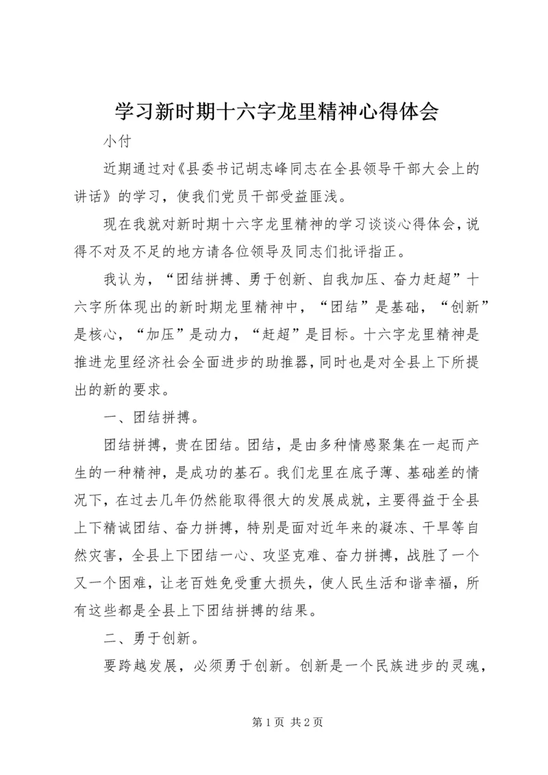 学习新时期十六字龙里精神心得体会.docx