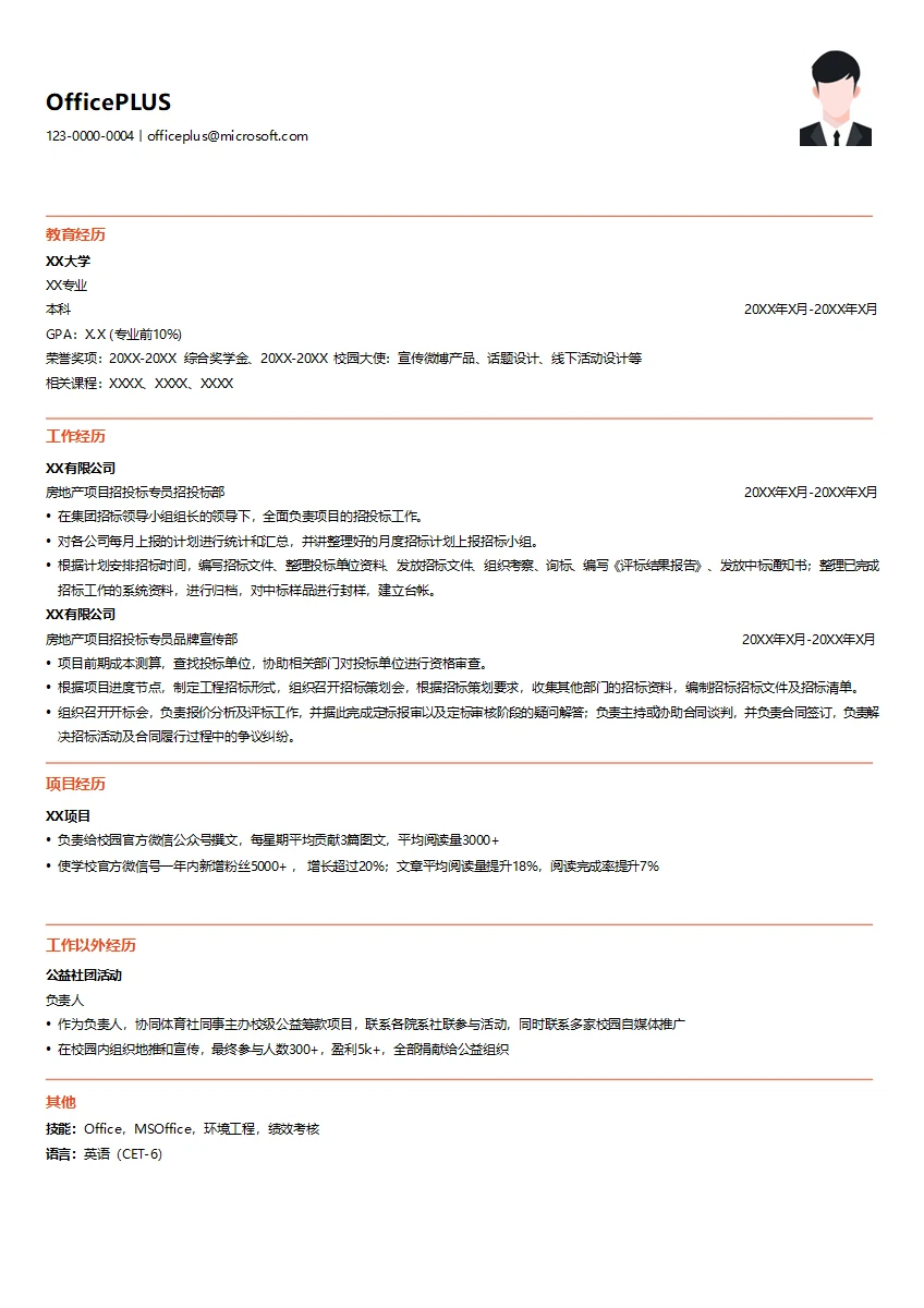 房地产项目招投标专员简历模板