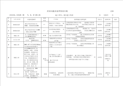 质量问题、缺陷监理台账