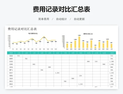 费用记录对比汇总表