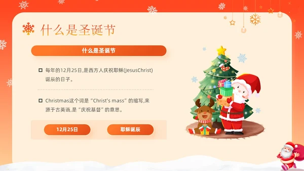 红色卡通可爱圣诞节介绍圣诞节活动平安夜活动策划PPT模板