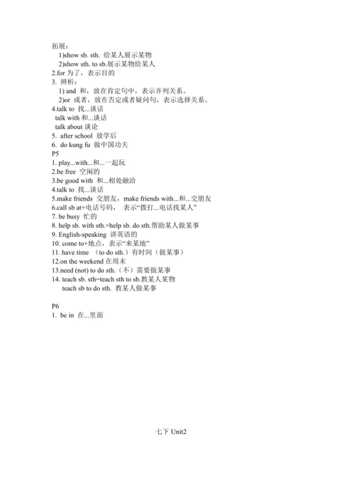 人教版七年级下册英语Unit1-4知识点整合（每页知识点）