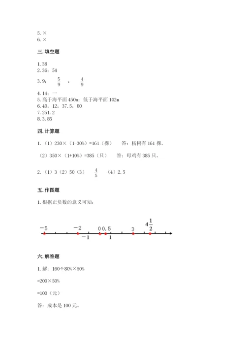 景东彝族自治县六年级下册数学期末测试卷精品加答案.docx