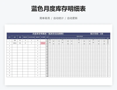蓝色月度库存明细表