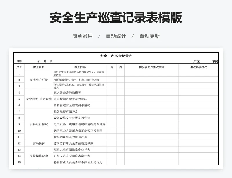 安全生产巡查记录表模版