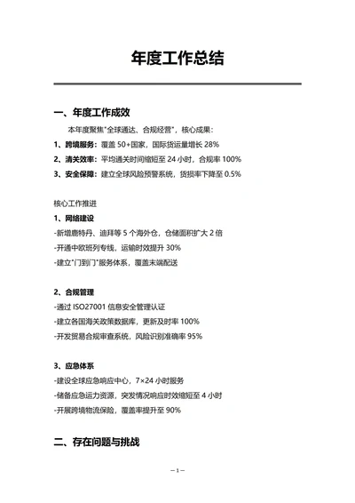 国际物流企业年度工作总结