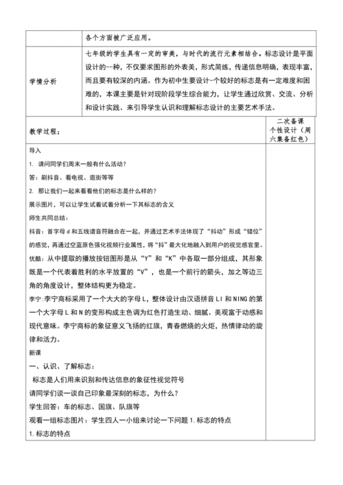 《凝练的视觉符号》三单元第一课七年级下册美术集体备课教案